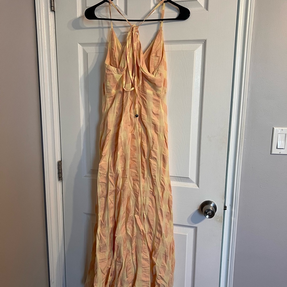 Tie-Front Free People via gingham cami midi dress in yellow - Picture 11 of 11
